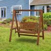 Tioman Hardwood Patio / Garden / Outdoor 4ft Porch Swing, 2 Seater with Stand, Natural Freight free