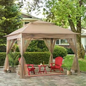 11x11 ft. Pop-Up Instant Gazebo, Outdoor Portable Steel 2-Tier Top Canopy/Tent with Netting and Carry Bag, Patio Umbrellas Tents