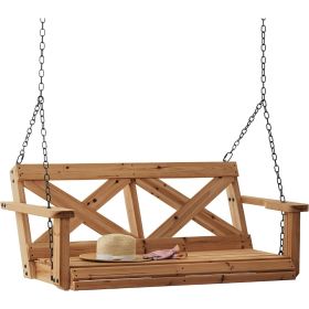 Backyard Cedar Farmhouse Outdoor Porch Swing with Chain, Water Resistant,Person Seating, 600 Lb Weight Capacity,with 4.6 ft.