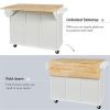 Kitchen Cart with Rubber wood Drop-Leaf Countertop ,Cabinet door internal storage racks