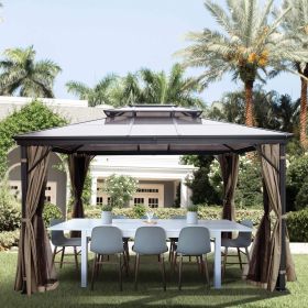 Hardtop Roof Gazebo 10' x 10' with Netting - Metal Aluminum Double Tier Roof-Gazebos for Patios, Backyard, Sunshade Gazebo