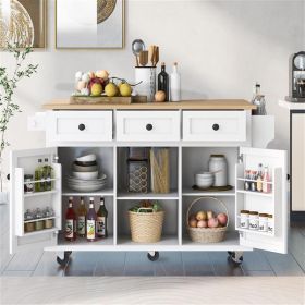 Kitchen Cart with Rubber wood Drop-Leaf Countertop ,Cabinet door internal storage racks