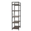 5 Tier Rustic Brown Shelf Wood and Metal Bookcase Vintage Industrial Bookshelf