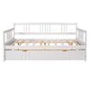 Full Size Daybed Wood Bed with Twin Size Trundle,White