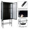 Retro-Styled, Fluted Glass High Cabinet with Detachable Shelves and Dual Doors for Living Room, Bathroom, Dining Room, Kitchen, Entryway - Black