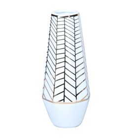 White Ceramic Vase with Gold Geometric Accent Design - Elegant and Versatile Home Decor