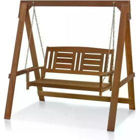 Tioman Hardwood Patio / Garden / Outdoor 4ft Porch Swing, 2 Seater with Stand, Natural Freight free