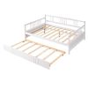 Full Size Daybed Wood Bed with Twin Size Trundle,White