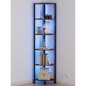 6 Tier Corner Shelf with LED Light, 67.5' Tall Standing Shelf Organizer, Narrow Bookshelf with Storage Rack for Wall Corner