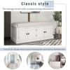 Storage Bench with 4 Doors and Adjustable Shelves, Shoe Bench with Removable Cushion for Living Room, Entryway (White)