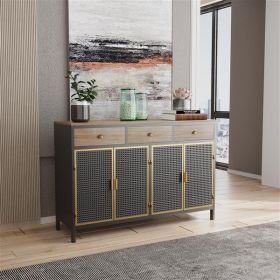 48" Wide 4 Doors Modern Sideboard with 3 Top Drawers, Freestanding Sideboard Storage Cabinet Entryway Floor Cabinet for Living Room Office Bedroom