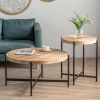 33"Modern Thread Design Round Coffee Table , MDF Table Top with Cross Legs Metal Base