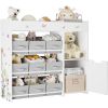 Kids Bookshelf, Toy Storage Organizer with Bookcase, Children's Toy Shelf with 9 Bins for Children's Room, Playroom, Hallway,