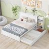 Queen Size Storage Platform Bed with Pull Out Shelves and Twin XL Size Trundle, White