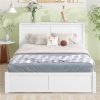 Queen Size Storage Platform Bed with Pull Out Shelves and Twin XL Size Trundle, White