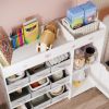 Kids Bookshelf, Toy Storage Organizer with Bookcase, Children's Toy Shelf with 9 Bins for Children's Room, Playroom, Hallway,