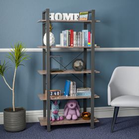 5 Tier Rustic Brown Shelf Wood and Metal Bookcase Vintage Industrial Bookshelf