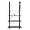 5 Tier Rustic Brown Shelf Wood and Metal Bookcase Vintage Industrial Bookshelf