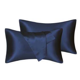 75D Satin Artificial Silk Pillowcase (Option: Navy Blue-King 20X36in-1pcs)