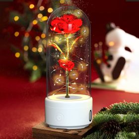 Creative 2 In 1 Rose Flowers LED Light And Bluetooth-compatible Speaker Valentine's Day Gift Rose Luminous Night Light Ornament In Glass Cover (Option: White Base Red Flower)