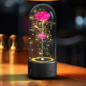 Creative 2 In 1 Rose Flowers LED Light And Bluetooth-compatible Speaker Valentine's Day Gift Rose Luminous Night Light Ornament In Glass Cover (Option: Black Base Color Flower)