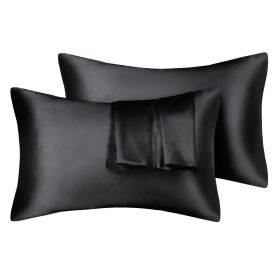 75D Satin Artificial Silk Pillowcase (Option: Black-Queen 20X30in-1Pairs)