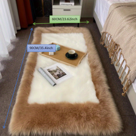 1pc, Soft and Fluffy Sheepskin Rug for Bedroom and Living Room - Non-Slip and Machine Washable Carpet for Dormitory and Room Decor (Color: Khaki + White, size: 23.62*35.43inch)