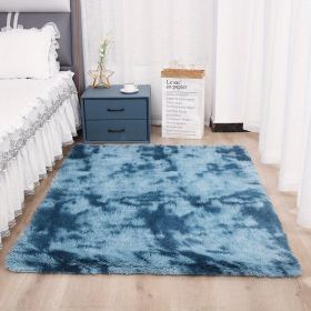 1pc, Tie-Dyed Plush Shag Furry Area Rug for Bedroom, Living Room, Nursery, and Kids Room - Ultra Soft and Fluffy, Washable, Non-Shedding (Color: Tie-dye Sapphire Blue, size: 35.4*59.1 inch)