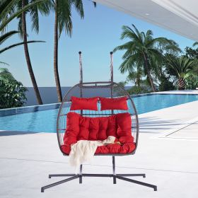 Outdoor Rattan Furniture Hanging Chair Egg Chair (Color: Red)