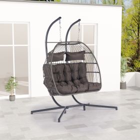 Outdoor Rattan Furniture Hanging Chair Egg Chair (Color: Dark Gray)