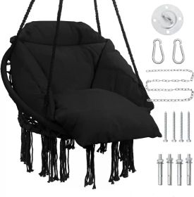 Hammock Hanging Swinging Chair with Medium Cushion, Perfect for Bedroom, Porch, Adults, Balcony (Color: Ordinary 2-black)