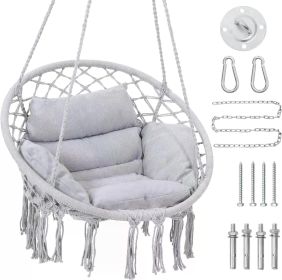 Hammock Hanging Swinging Chair with Medium Cushion, Perfect for Bedroom, Porch, Adults, Balcony (Color: Ordinary 1-grey)