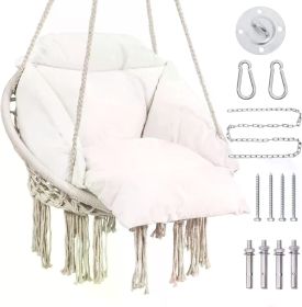 Hammock Hanging Swinging Chair with Medium Cushion, Perfect for Bedroom, Porch, Adults, Balcony (Color: Ordinary 2-beige)