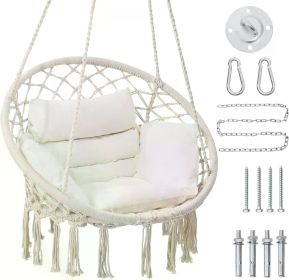 Hammock Hanging Swinging Chair with Medium Cushion, Perfect for Bedroom, Porch, Adults, Balcony (Color: Ordinary 1-beige)