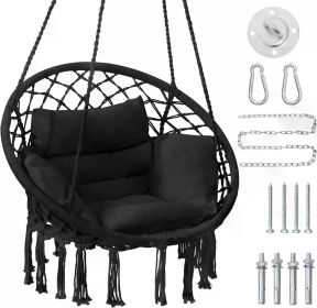 Hammock Hanging Swinging Chair with Medium Cushion, Perfect for Bedroom, Porch, Adults, Balcony (Color: Ordinary 1-black)