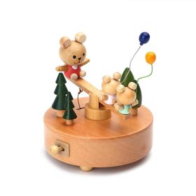 Carousel Music Box Wooden Christmas Ornament Rotary Train Musical Box Home Decoration Accessories For Birthday Gifts Valentine' (Color: Bear Seesaw)