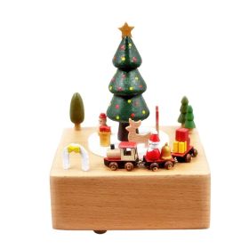 Carousel Music Box Wooden Christmas Ornament Rotary Train Musical Box Home Decoration Accessories For Birthday Gifts Valentine' (Color: Christmas tree)