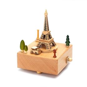 Carousel Music Box Wooden Christmas Ornament Rotary Train Musical Box Home Decoration Accessories For Birthday Gifts Valentine' (Color: Eiffel Tower)