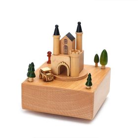 Carousel Music Box Wooden Christmas Ornament Rotary Train Musical Box Home Decoration Accessories For Birthday Gifts Valentine' (Color: Castle)