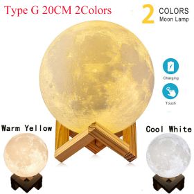 T30 Levitating Moon Lamp Night Light Floating 3D Printing LED Moon Lamp with Wooden Base and Magnetic with 3 Colors (Emitting Color: Type G 20CM 2Colors)