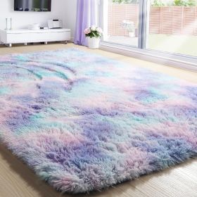 Grass Green Area Rug for Bedroom,4'X6',Fluffy Shag for Living Room,Furry Carpet for Kids Room,Shaggy Throw Rug for Nursery (Color: Blue Purple, size: 5x8 Feet)