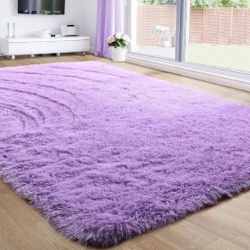 Grass Green Area Rug for Bedroom,4'X6',Fluffy Shag for Living Room,Furry Carpet for Kids Room,Shaggy Throw Rug for Nursery (Color: Purple, size: 8x10 Feet)