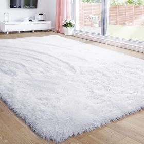 Grass Green Area Rug for Bedroom,4'X6',Fluffy Shag for Living Room,Furry Carpet for Kids Room,Shaggy Throw Rug for Nursery (Color: White, size: 8x10 Feet)