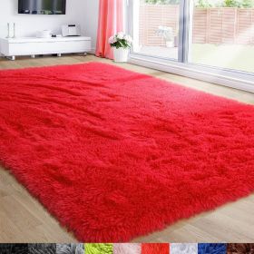 Grass Green Area Rug for Bedroom,4'X6',Fluffy Shag for Living Room,Furry Carpet for Kids Room,Shaggy Throw Rug for Nursery (Color: Red, size: 6x9 Feet)