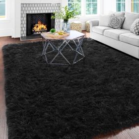 Grass Green Area Rug for Bedroom,4'X6',Fluffy Shag for Living Room,Furry Carpet for Kids Room,Shaggy Throw Rug for Nursery (Color: Black, size: 6x9 Feet)