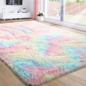 Grass Green Area Rug for Bedroom,4'X6',Fluffy Shag for Living Room,Furry Carpet for Kids Room,Shaggy Throw Rug for Nursery (Color: Rainbow, size: 6x9 Feet)