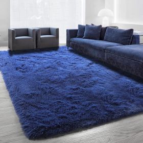 Grass Green Area Rug for Bedroom,4'X6',Fluffy Shag for Living Room,Furry Carpet for Kids Room,Shaggy Throw Rug for Nursery (Color: Navy Blue, size: 5x7 Feet)