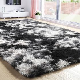 Grass Green Area Rug for Bedroom,4'X6',Fluffy Shag for Living Room,Furry Carpet for Kids Room,Shaggy Throw Rug for Nursery (Color: Black White Grey, size: 5x7 Feet)