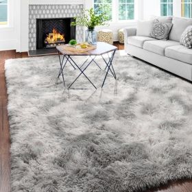 Grass Green Area Rug for Bedroom,4'X6',Fluffy Shag for Living Room,Furry Carpet for Kids Room,Shaggy Throw Rug for Nursery (Color: Tie-dyed Light Grey, size: 5x7 Feet)