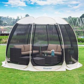 Alvantor Screen House Room Camping Tent Outdoor Canopy Pop Up Sun Shade Hexagon Shelter Mesh Walls Not Waterproof 6'x6' Beige (Color: Beige-12 x12)